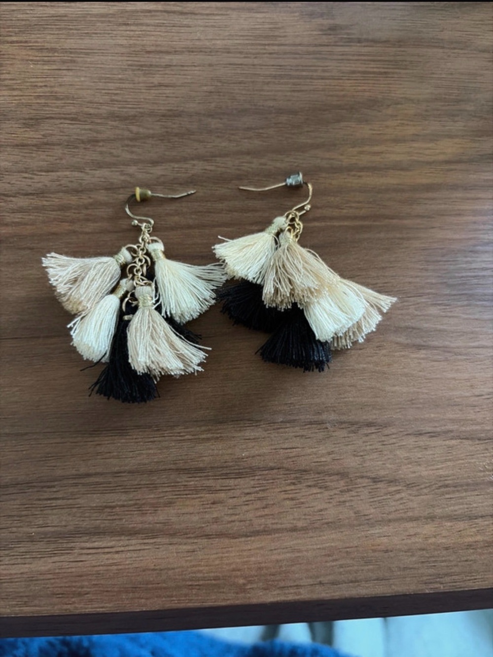 Boho Tassel Drop Earrings in Black and Cream